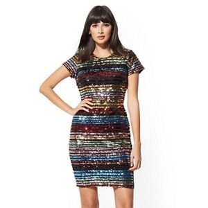 #3 New York & Co. Sequin Sheath Dress Sz. Small Multicolor NWT Rainbow Stripe